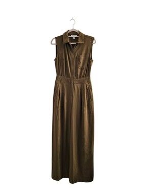 Sleeveless Olive Green Wide Leg Utility Jumpsuit